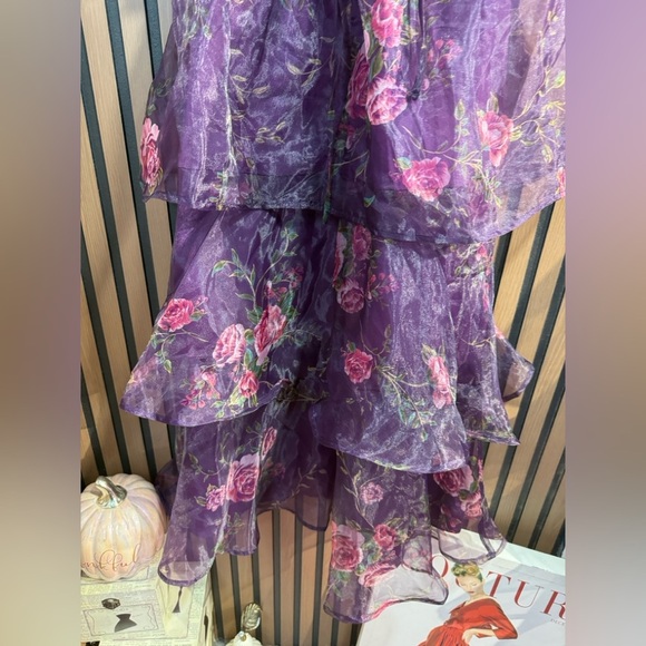NWT Fairytale Cutie Purple Floral Tie-Strap Tiered Midi Dress Sz XS, S - Picture 12 of 16